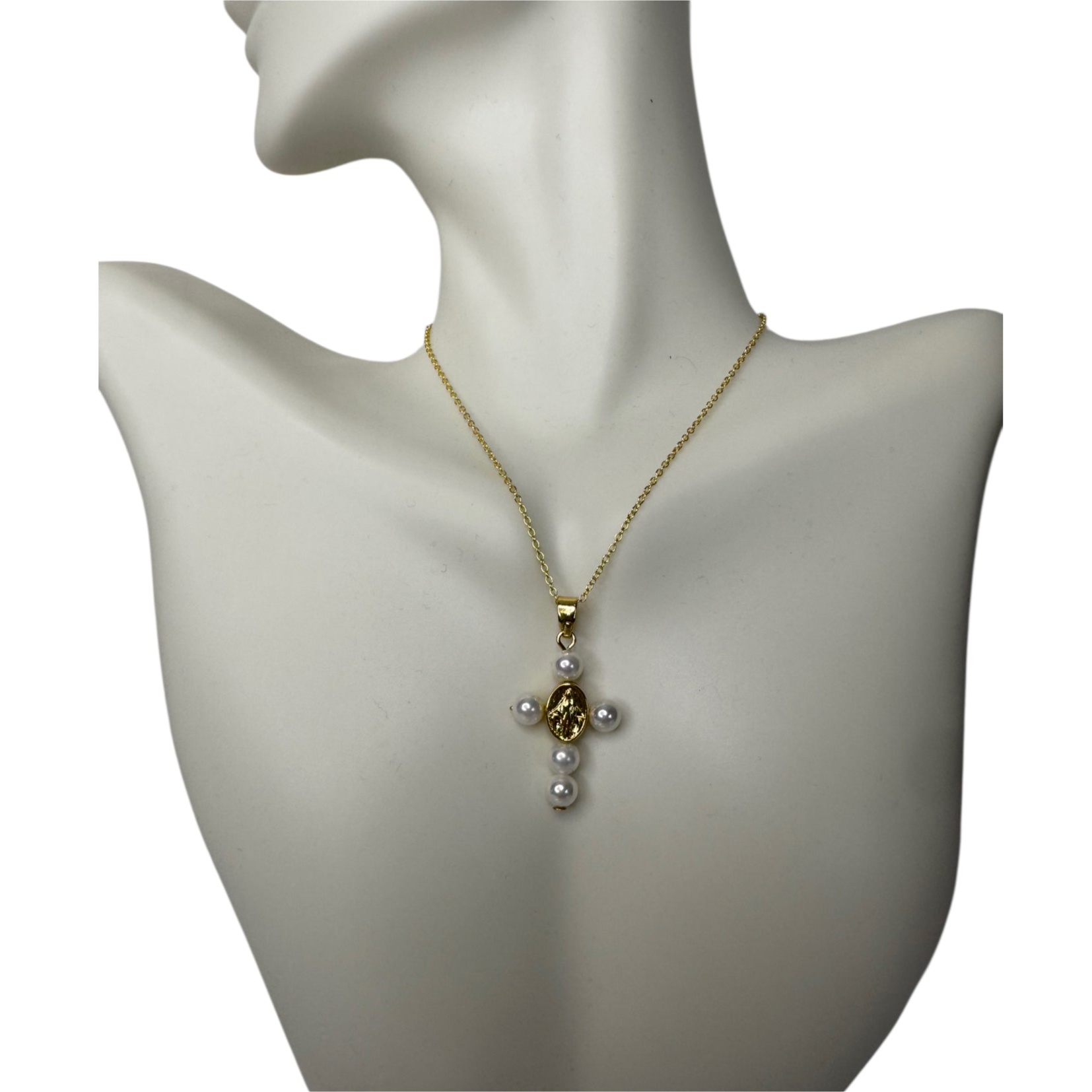 Round Pearl Cross Necklace